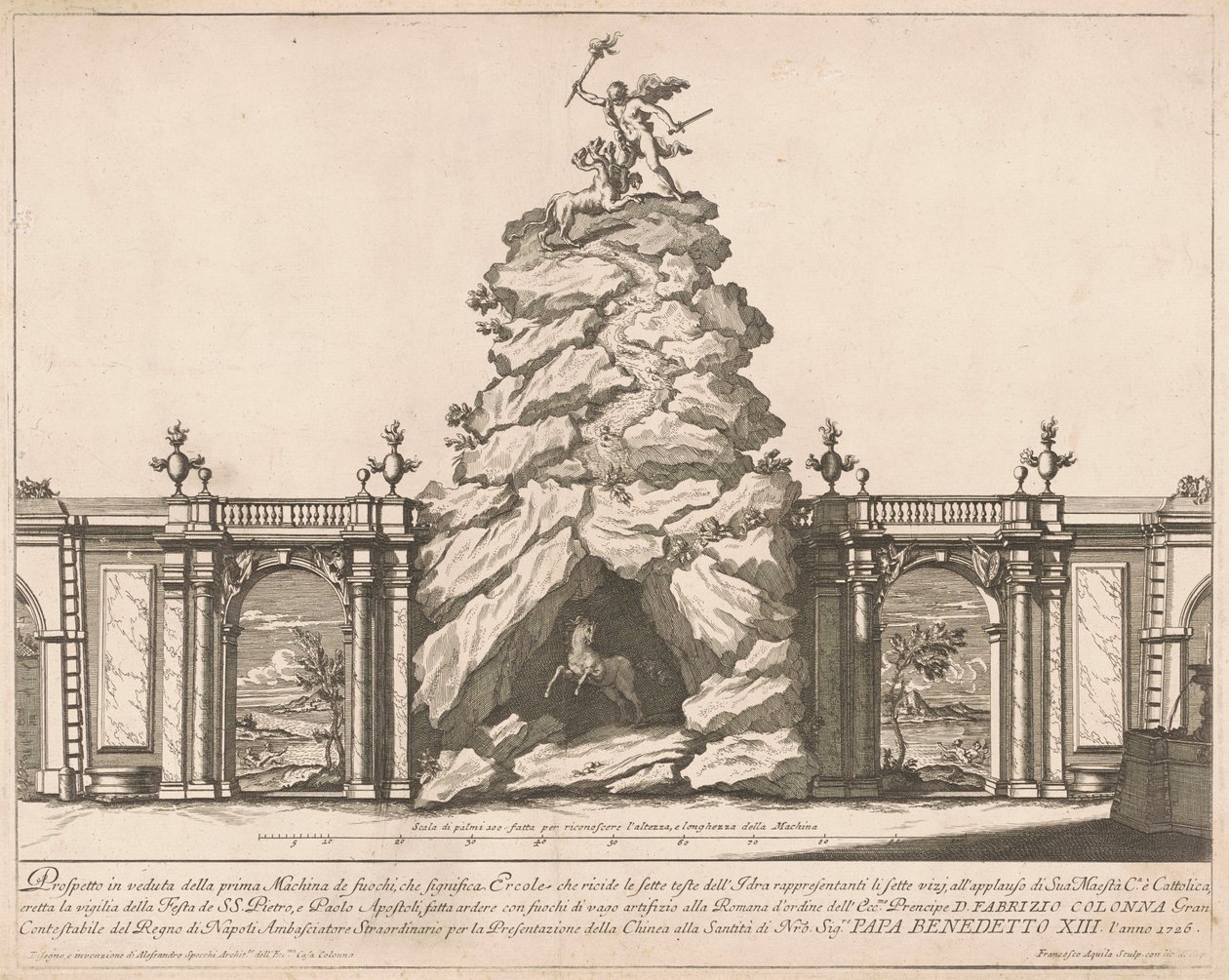 Prima Macchina for Kina fra 1726: Hercules and the Hydra af Francesco Faraone Aquila, after Alessandro Specchi