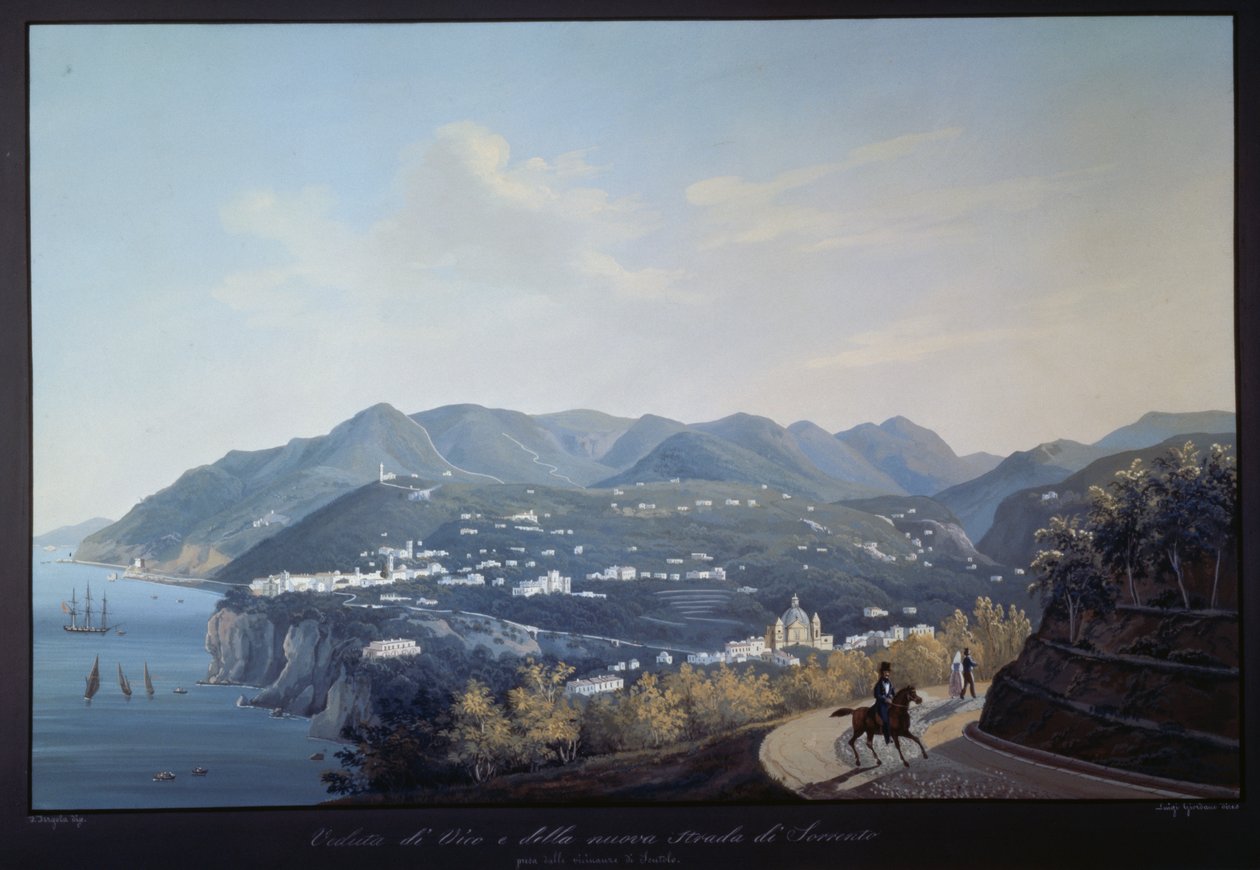 Vico Equense og den nye vej til Sorrento (tempera) af Francesco Fergola