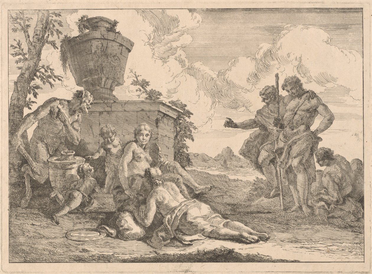 En satyr med en stav og syv andre skikkelser af Francesco Fontebasso