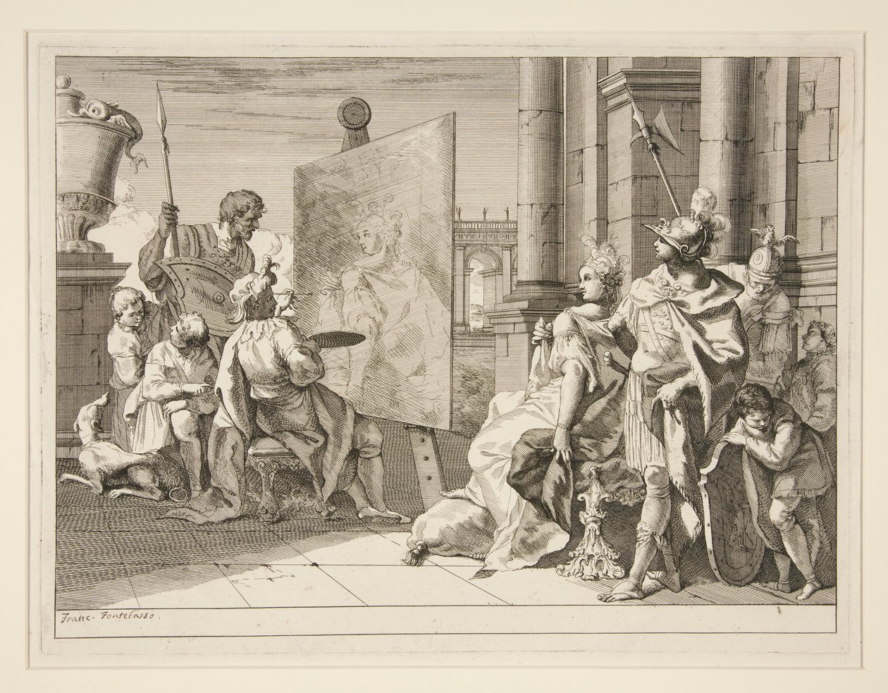 Apelles maleri Campaspe, Alexander den Stores elskerinde, et af en serie på otte tryk (Varii Baccanali et istorie af Francesco Fontebasso