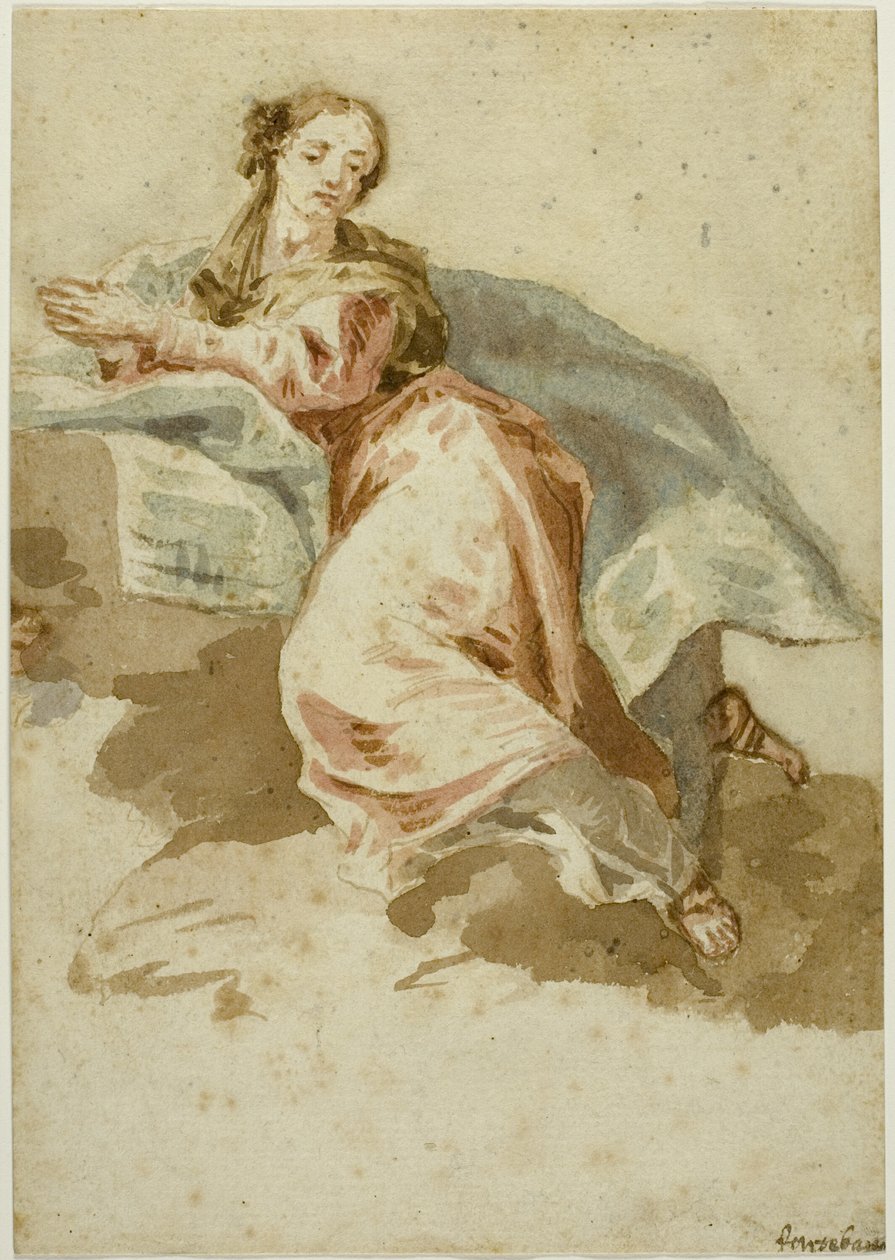 Draperet kvindeskikkelse ved bøn af Francesco Fontebasso