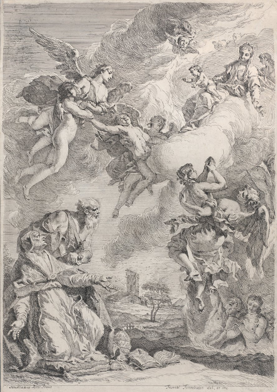 Pave Saint Gregory I befrier sjælene fra skærsilden med sine bønner, 1731. af Francesco Fontebasso