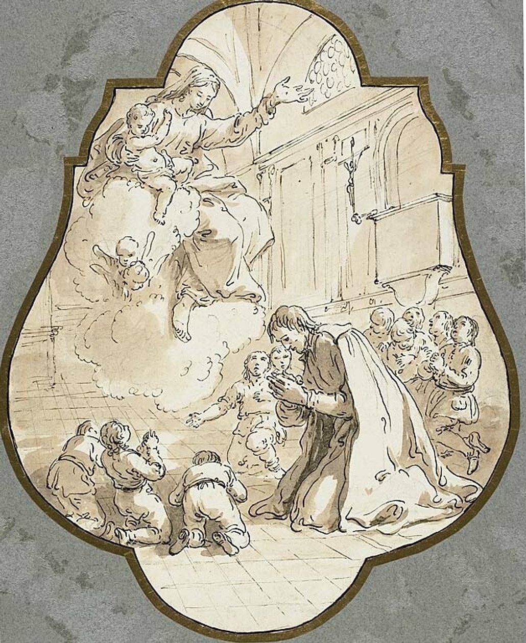 Jomfruen viser sig for Sankt Filippo Neri og hans elever af Francesco Fontebasso