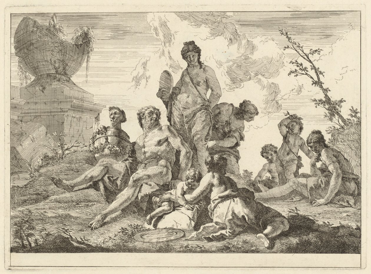 Venus og Vulcan med tre nymfer og tre amoriner af Francesco Fontebasso
