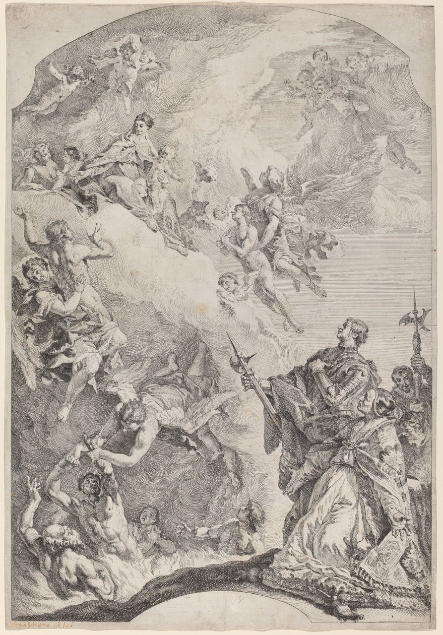 Saint Gregoire I leverer sjæle fra skærsilden af Francesco Fontebasso after Sebastiano Ricci