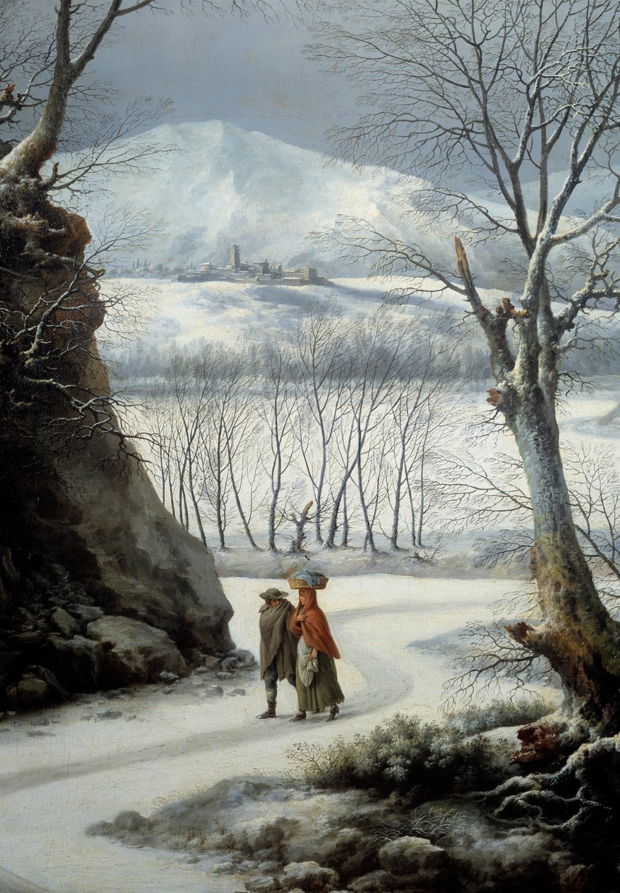 Par på vejen midt om vinteren. Maleri af Francesco Foschi (? - 1805) af Francesco Foschi