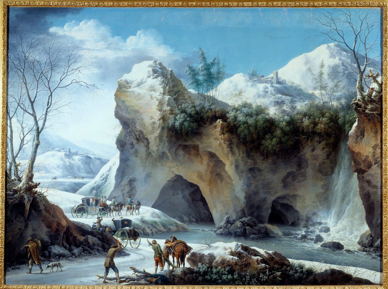 Snow Landscape Lookers skærer træ, en flid er ved at komme ind i en tunnel. Maleri af Francesco Foschi (aktivt mellem 1750 og 1805) 1700-tallet søn. 1,02x1,36 m Grenoble, Musee des Beaux Arts af Francesco Foschi