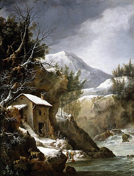 Vinterscene i bjergene (olie på lærred) af Francesco Foschi