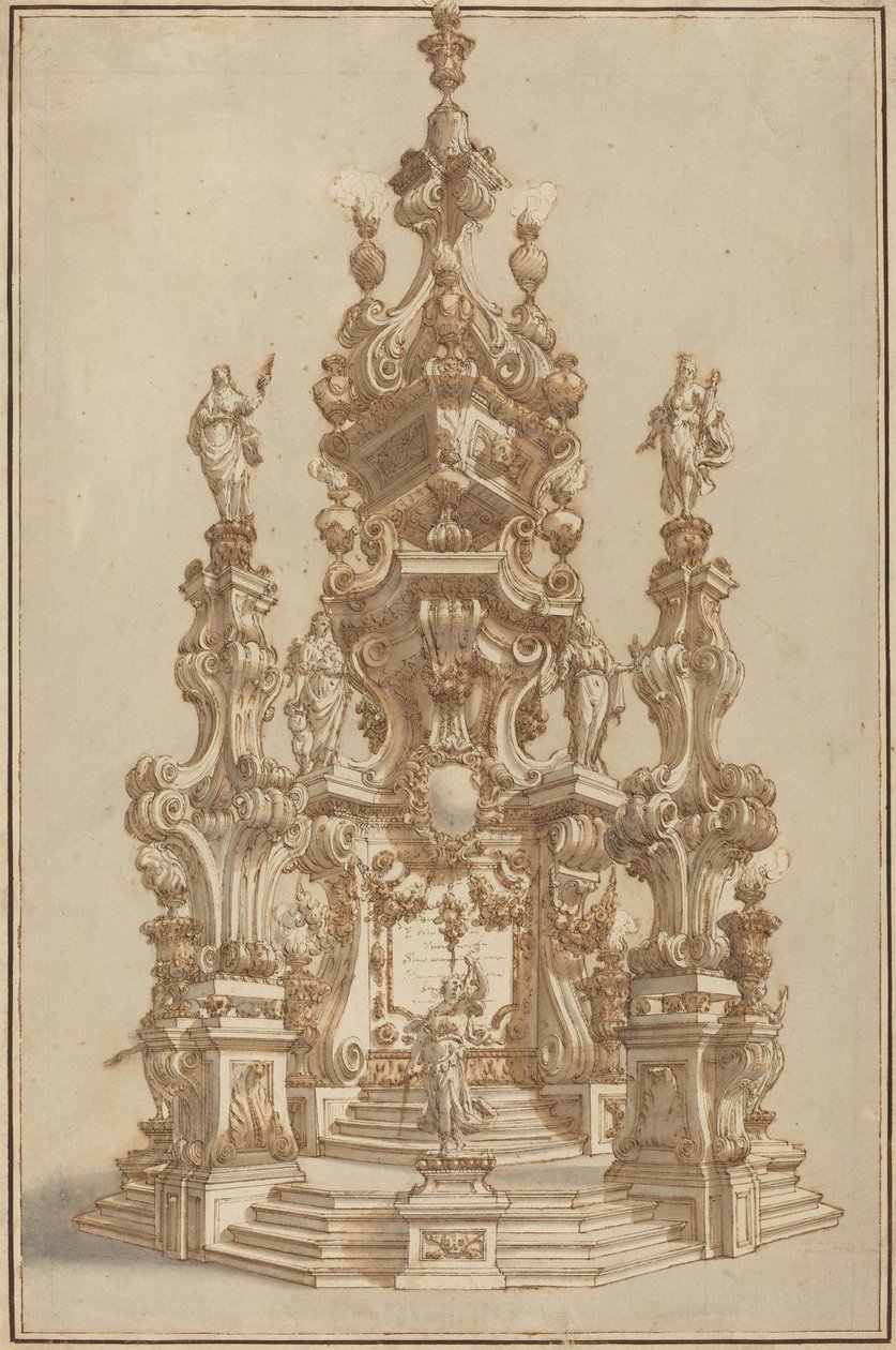 Storslået Katafal for en afdød adelsmand af Francesco Galli Bibiena