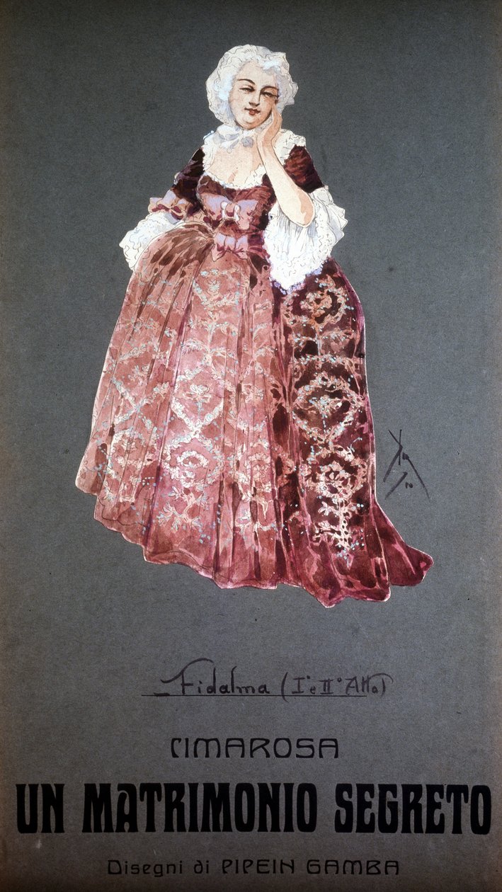 Karakter "" Fidalma "" i "" hemmeligt ægteskab "" af Domenico Cimarosa (1749 - 1801). Kostume af F. Gamba - Scala i Milano af Francesco Gamba