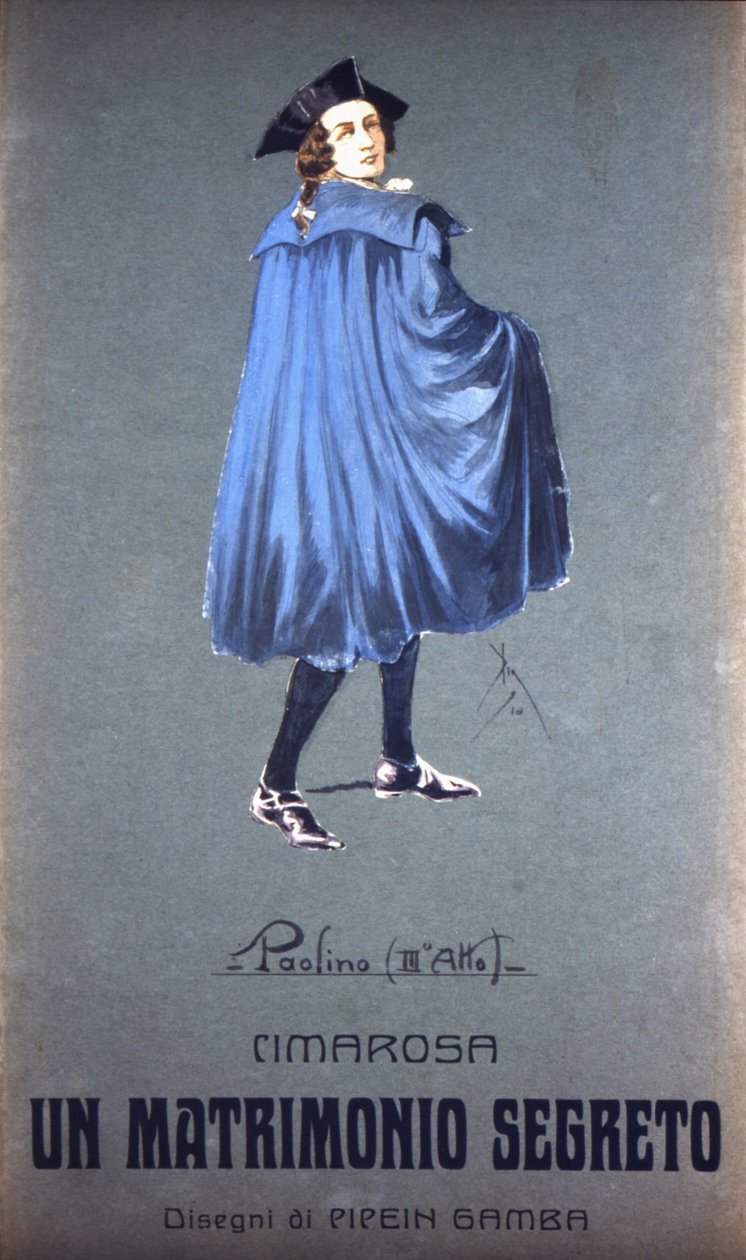 Karakter "" Paolino "" i "" hemmeligt ægteskab "" af Domenico Cimarosa (1749 - 1801). Kostume af F. Gamba - Scala i Milano af Francesco Gamba