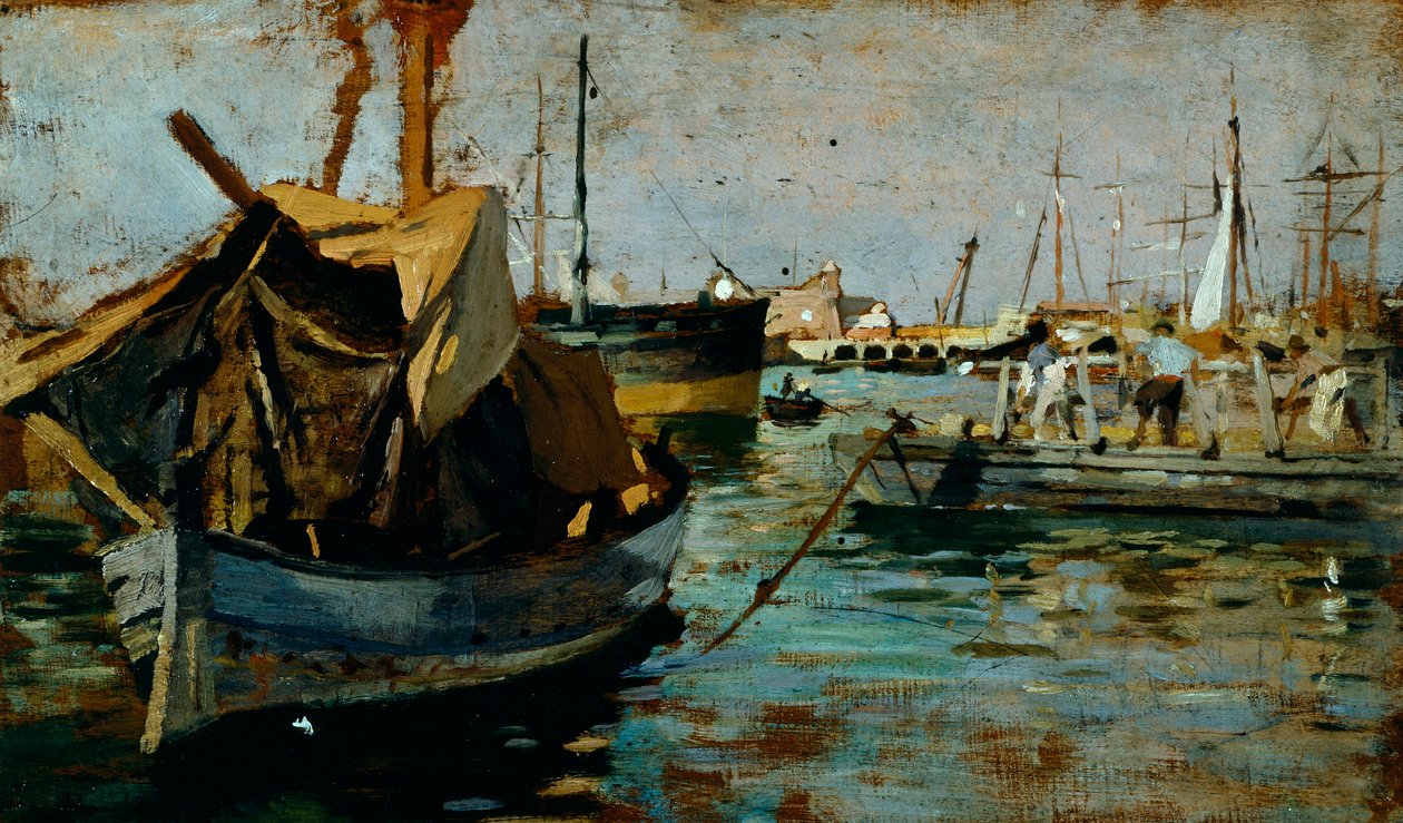 På arbejde i Livornos havn (Leghorn) af Francesco Gioli (1846-1922), olie på panel, 22x38 cm af Francesco Gioli