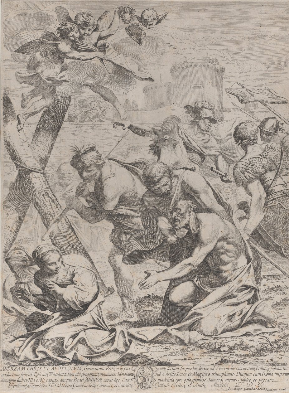 Sankt Andreas beder foran et krucifiks, 1640-70. af Francesco Giovani