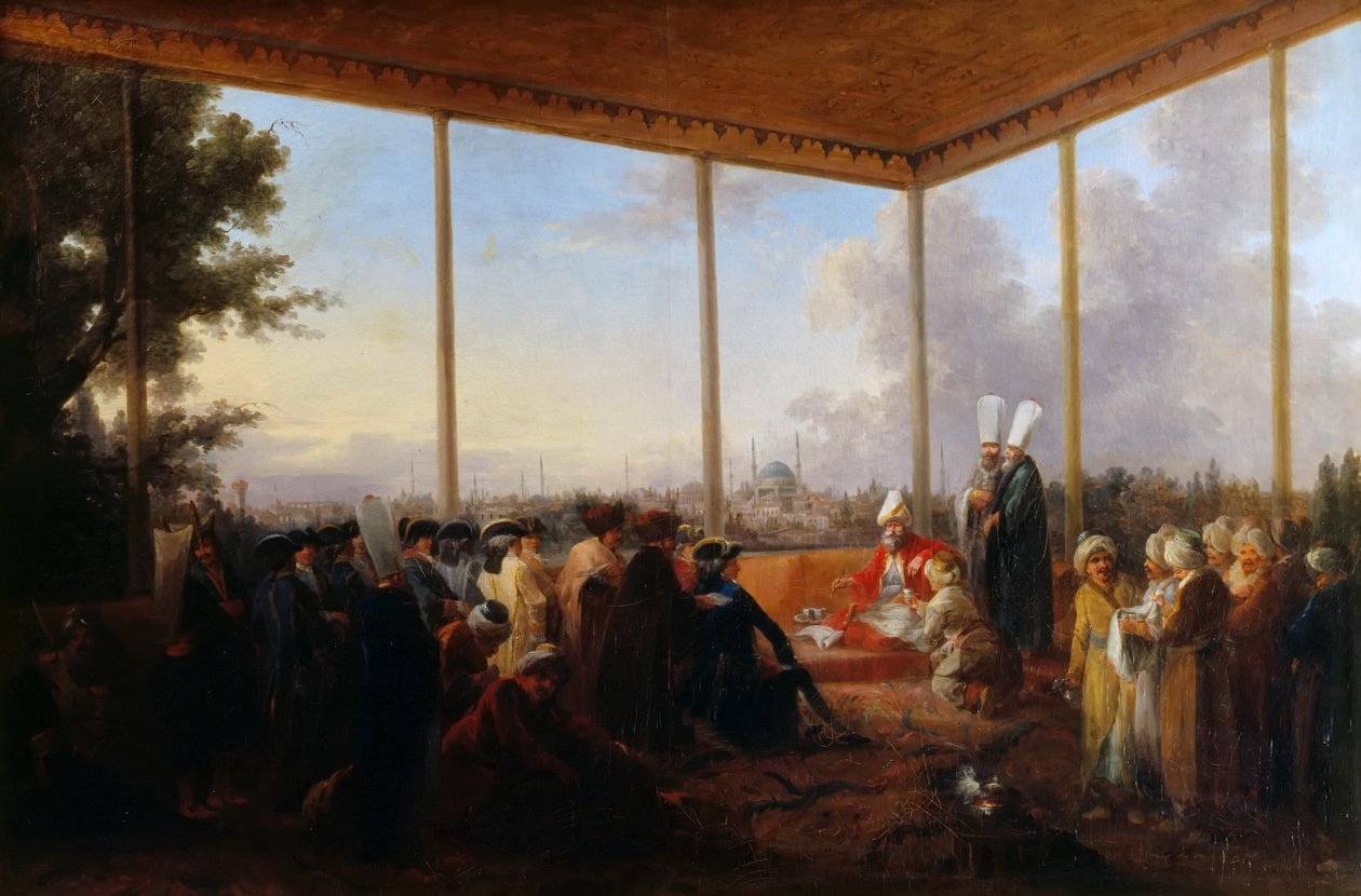 Publikum givet i Konstantinopel af storvesiren Aimali Carac for Francois-Emmanuel Guignard, Co. af Francesco Giuseppe Casanova