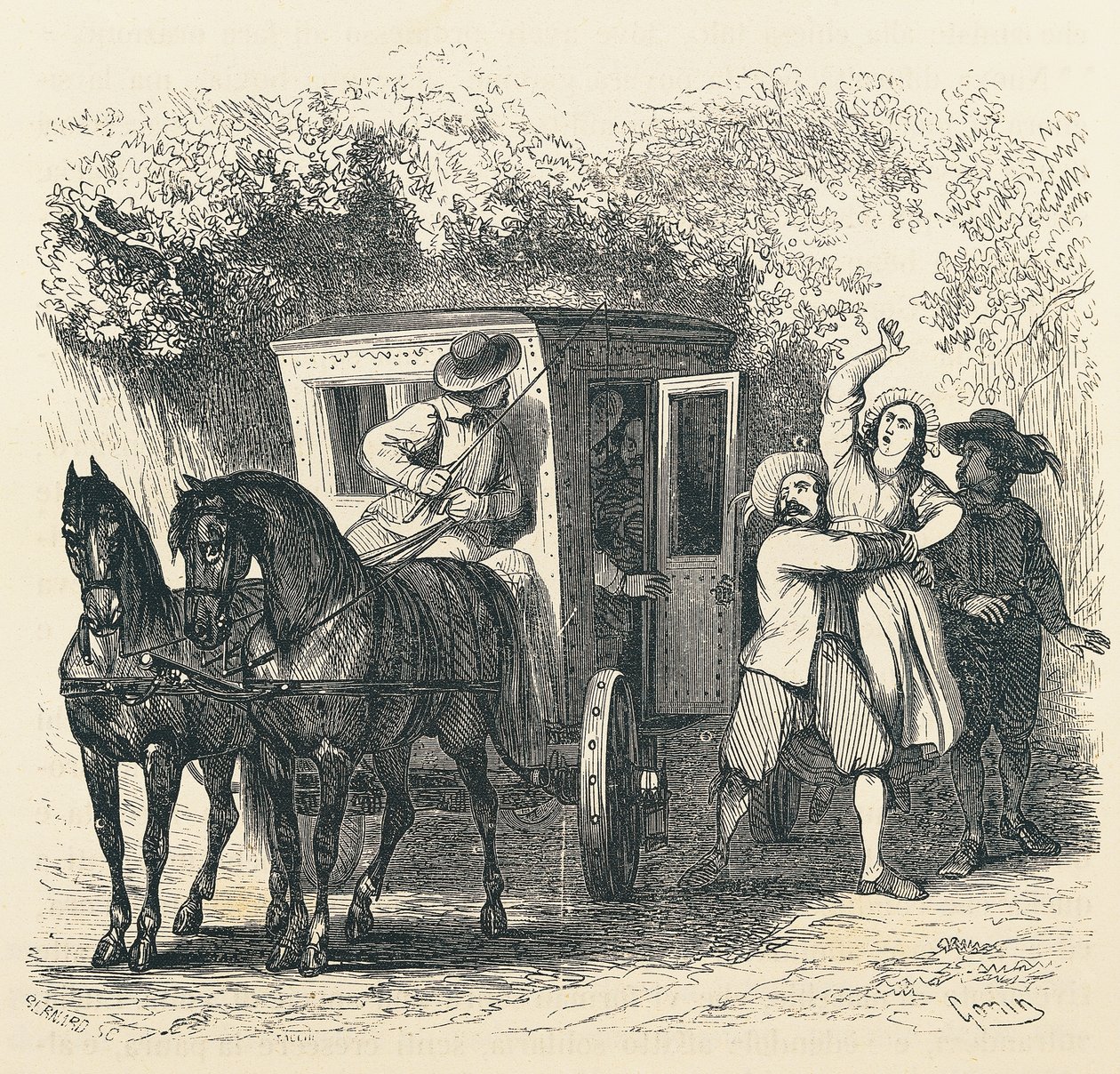 Bortførelse af Lucy, episode fra Troloved, af Alessandro Manzoni (1785-1873), illustration af Francesco Gonin (1808-1889) til 1840-udgaven af Francesco Gonin