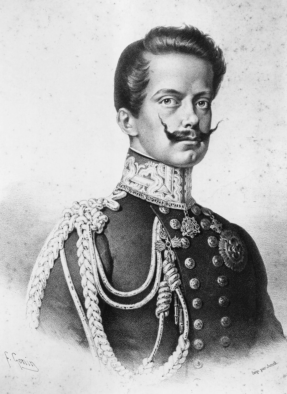 Portræt af Vittorio Emanuele II (1820-1878), den første konge af Italien, litografi af Francesco Gonin (1808-1889) af Francesco Gonin