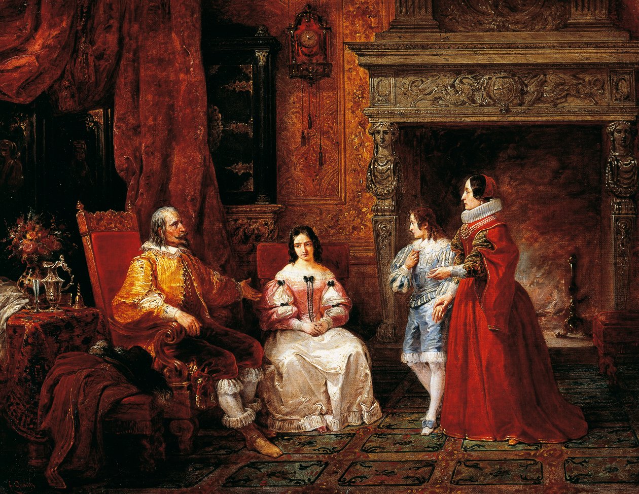 Prins fortæller den unge prins og hans mor om Gertruds beslutning om at blive nonne, episode fra Troloved af Alessandro Manzoni (1785-1873) af Francesco Gonin