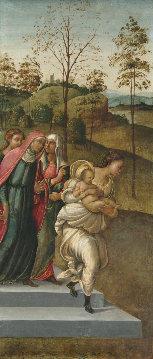 Johannes Døberen bæres til Zacharias, ca. 1510 (tempera og olie med guld på træ) af Francesco Granacci