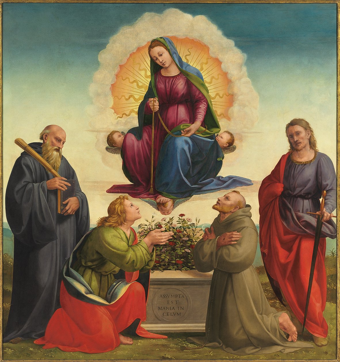 Madonna delle Cintola med de hellige Benedikt, Thomas, Frans og Julian af Francesco Granacci