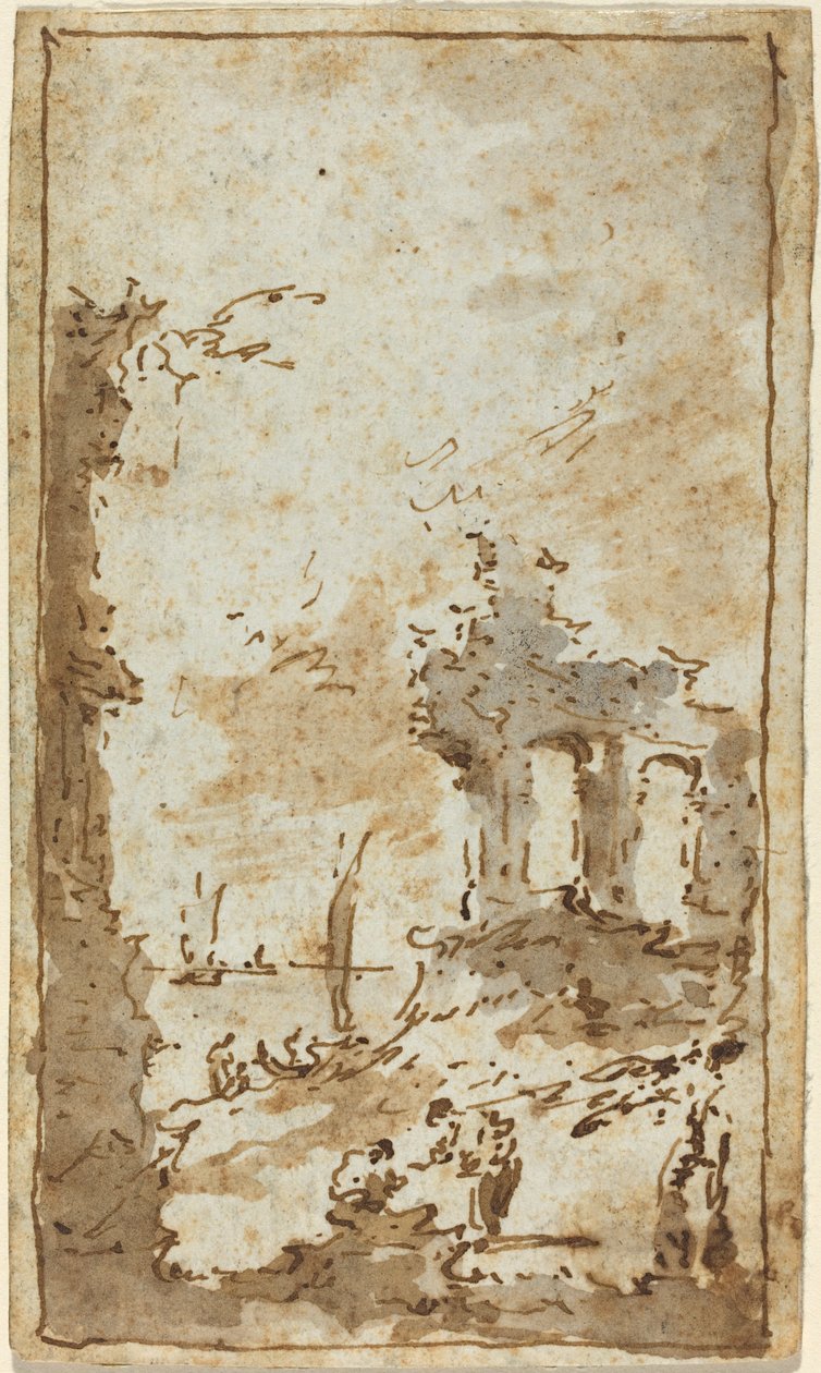 En Capriccio af ruiner ved lagunen af Francesco Guardi