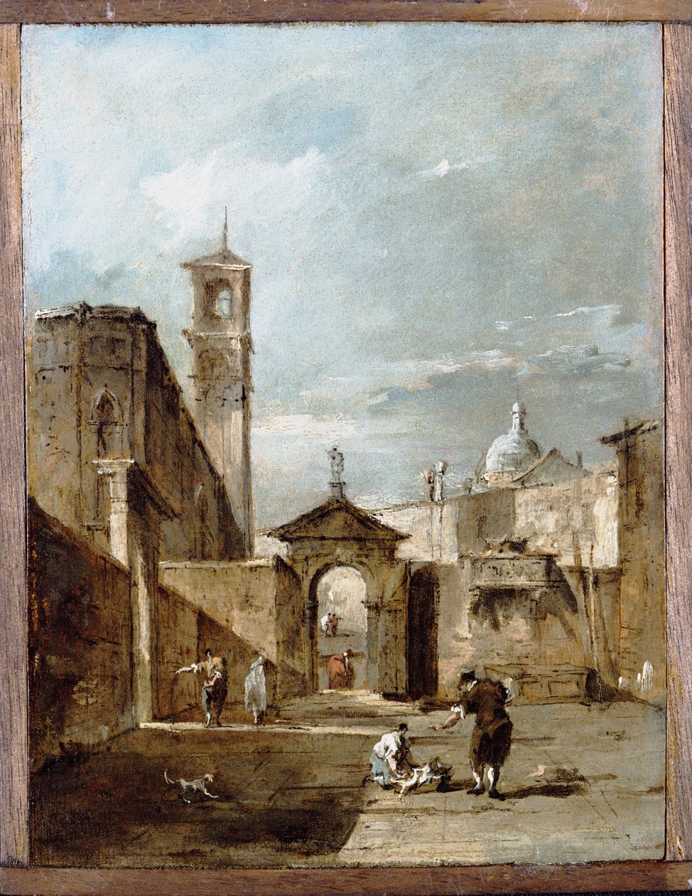 En Capriccio af en venetiansk Campo med en Kirke hinsides af Francesco Guardi