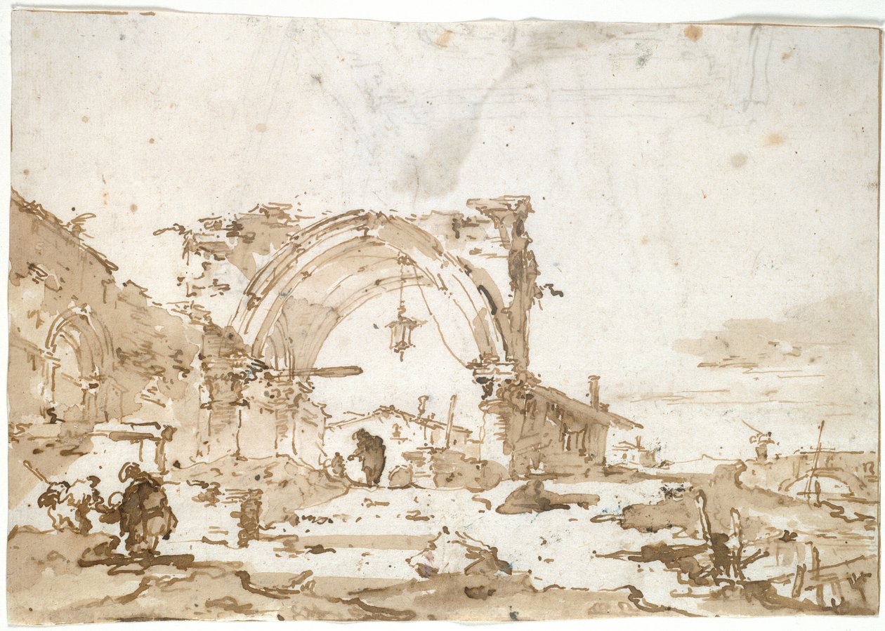 En Capriccio med en ødelagt gotisk bue af Francesco Guardi