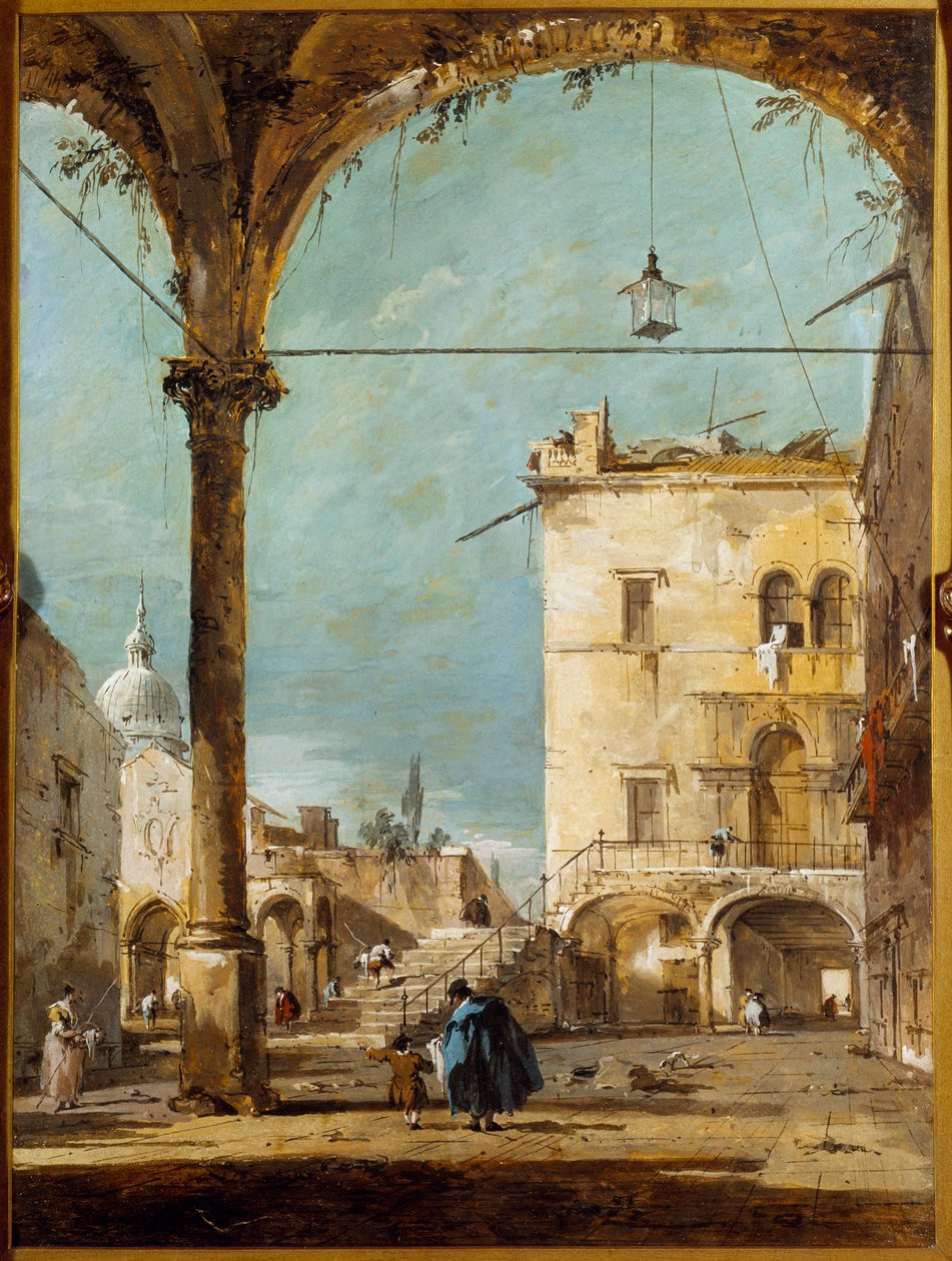 En portik i Venedig Maleri af Francesco Guardi (1712-1793) Paris fra det 18. århundrede, Musee Jacquemart Andre af Francesco Guardi