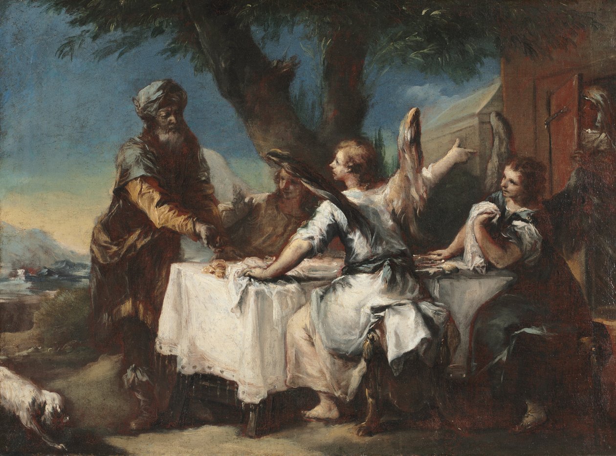 Abraham byder de tre engle velkommen af Francesco Guardi