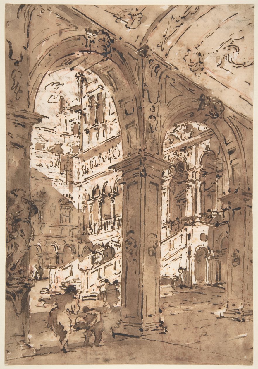 Arkitektonisk kapriccio: En paladsgård af Francesco Guardi