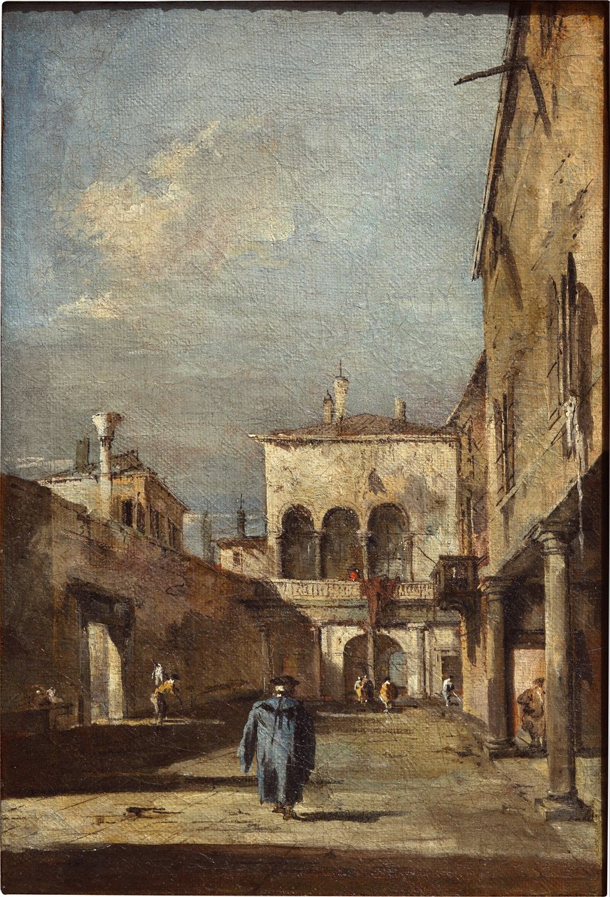 Arkitektonisk fantasi med en gårdhave af Francesco Guardi