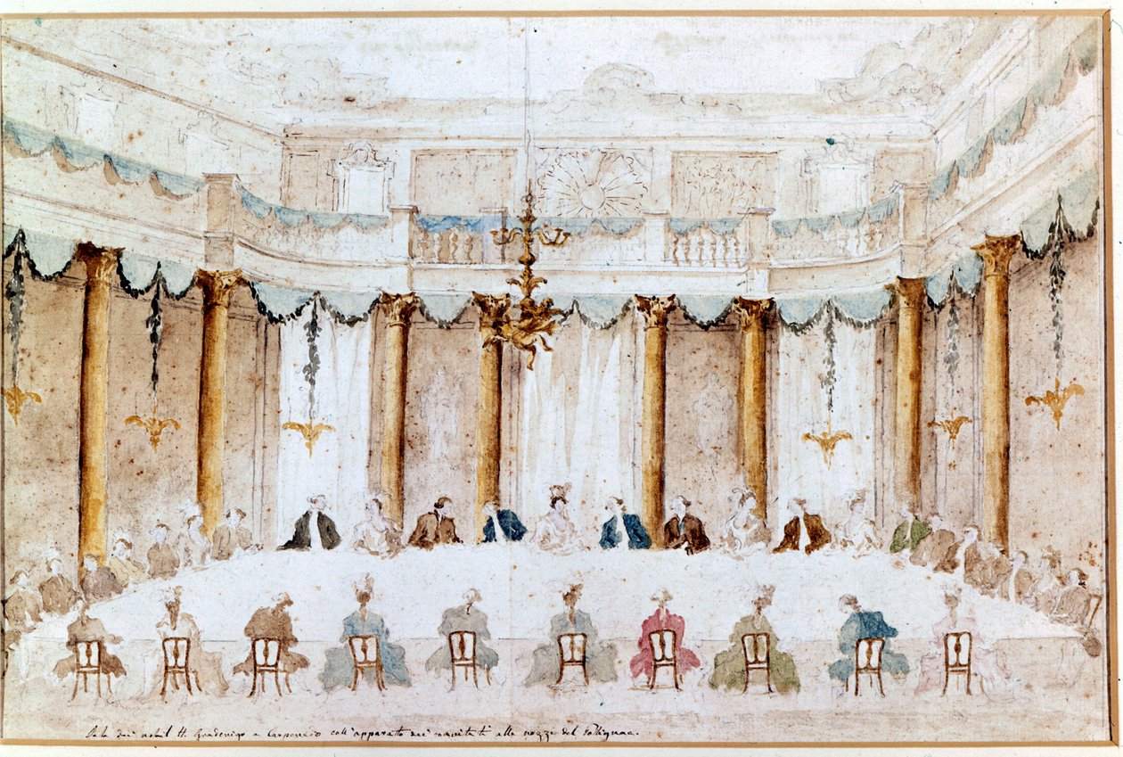 Banket til brylluppet af Polignac. Tegning af Francesco Guardi (1712 - 1793). af Francesco Guardi