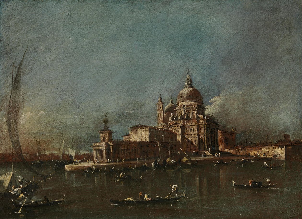 Udsigt over Santa Maria della Salute og Dogana af Francesco Guardi