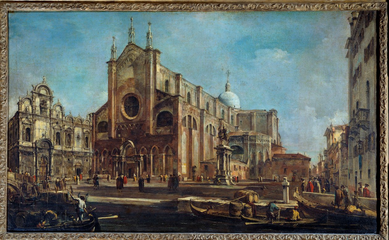 Campo of the church Giovanni and Paolo with the Scuola di San Marco in Venice around 1766-1770. Painting by Francesco Guardidani af Francesco Guardi