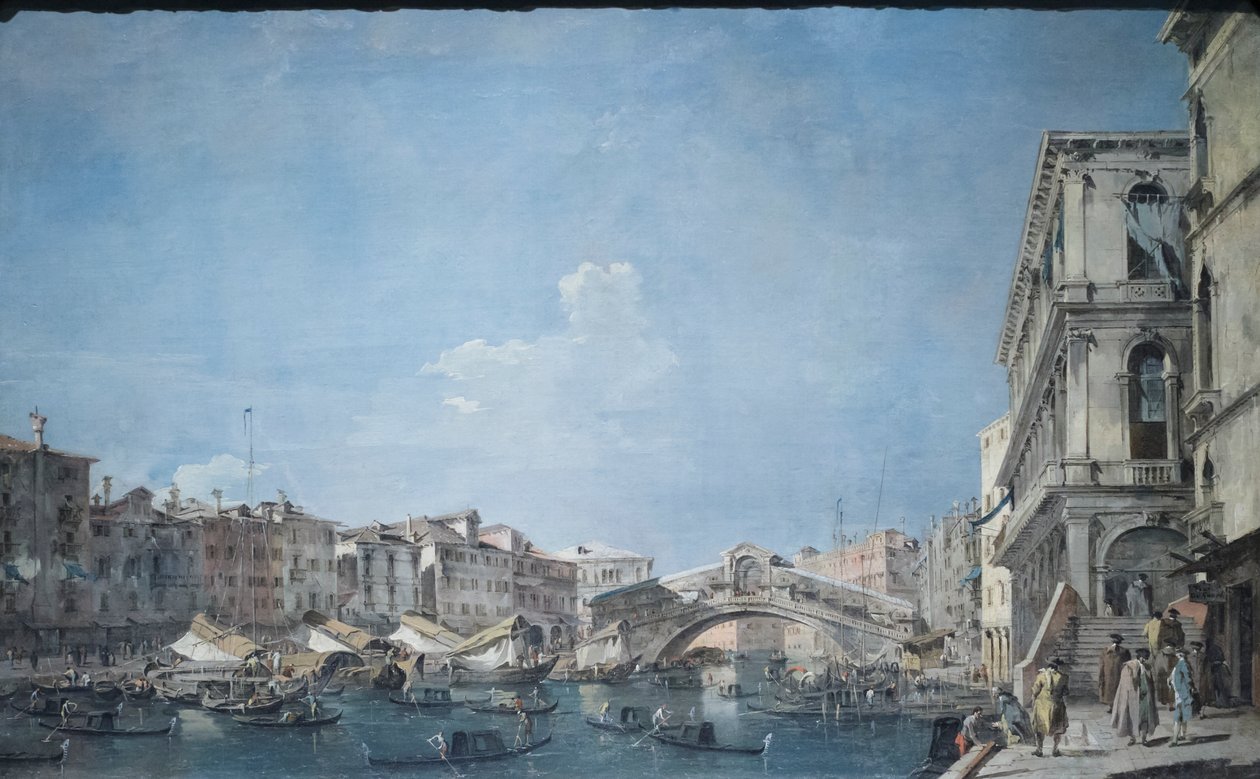 Canal grande ved Rialtobroen, ca. 1780-90 (olie på lærred) af Francesco Guardi