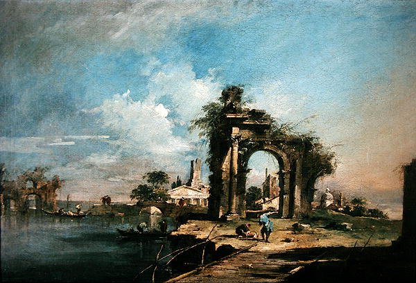 Capriccio med en ødelagt bue (olie) (se 35489) af Francesco Guardi