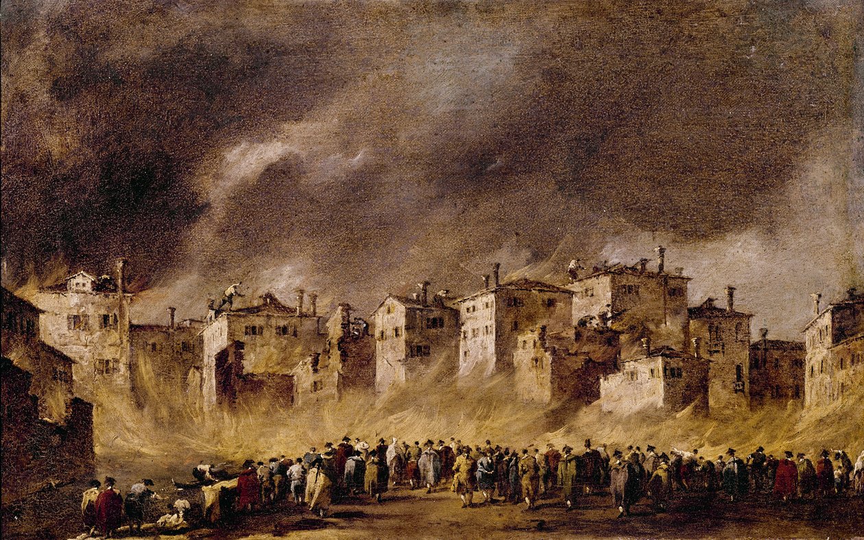 Brand i oliedepotet i San Marcuola, 1790 af Francesco Guardi