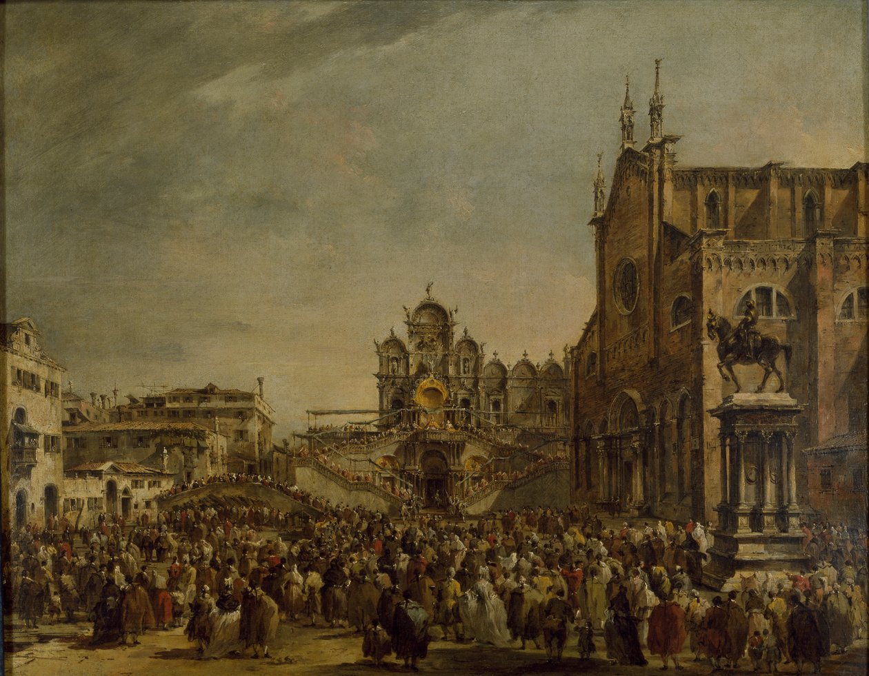 Pave Pius VI velsigner skaren på Campo SS Giovanni e Paolo, Venedig, 1782 af Francesco Guardi