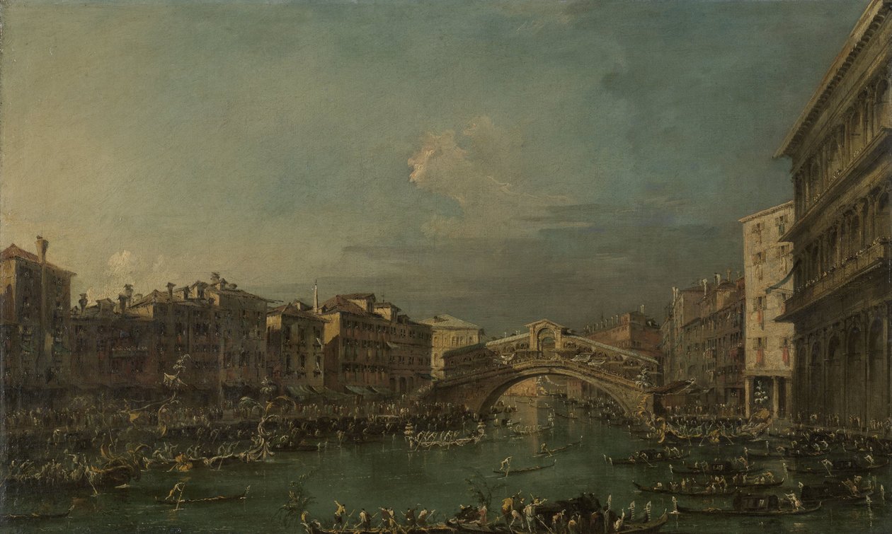 Regatta på Canal Grande, nær Rialtobroen, Venedig af Francesco Guardi