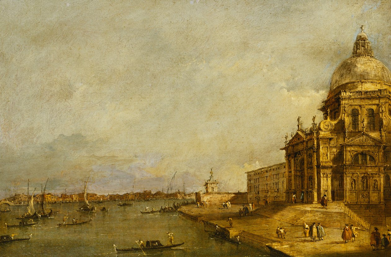 Santa Maria delle Salute og indgangen til Canal Grande, Venedig, kigger mod øst, af Francesco Guardi