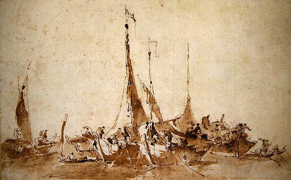 Undersøgelser af fiskerbåde (pen & blæk og vask på papir) af Francesco Guardi