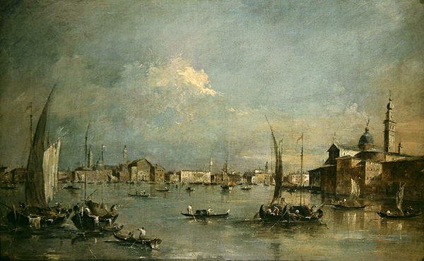 San Giorgio Maggiore-kirken og Riva degli Schiavoni (olie på lærred) af Francesco Guardi