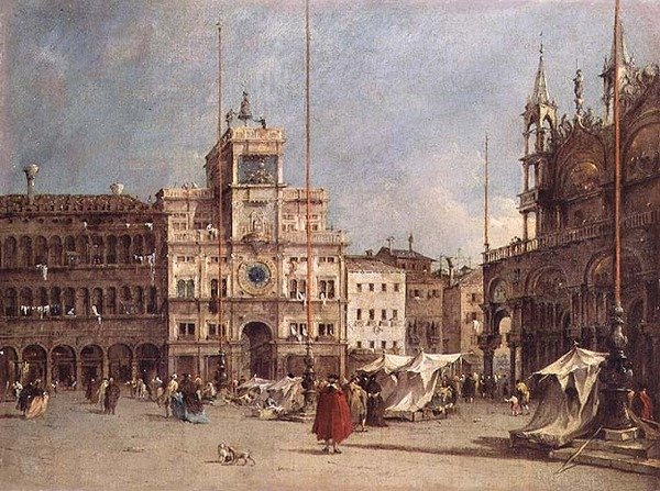 Klokketårnet, Venedig (olie på lærred) af Francesco Guardi