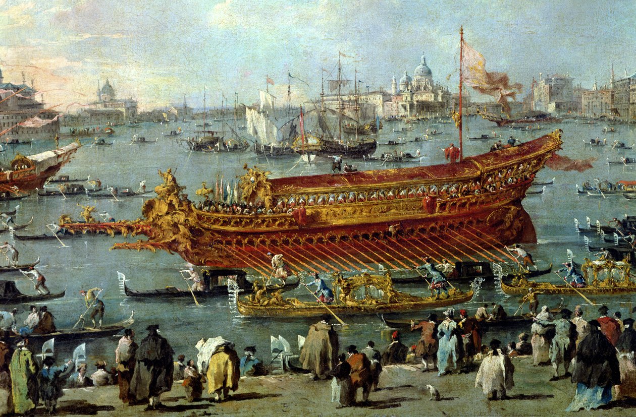 Afgang af "Bucentaur" mod Venedigs Lido på Kristi Himmelfartsdag, detalje af båden, 1766-70 af Francesco Guardi