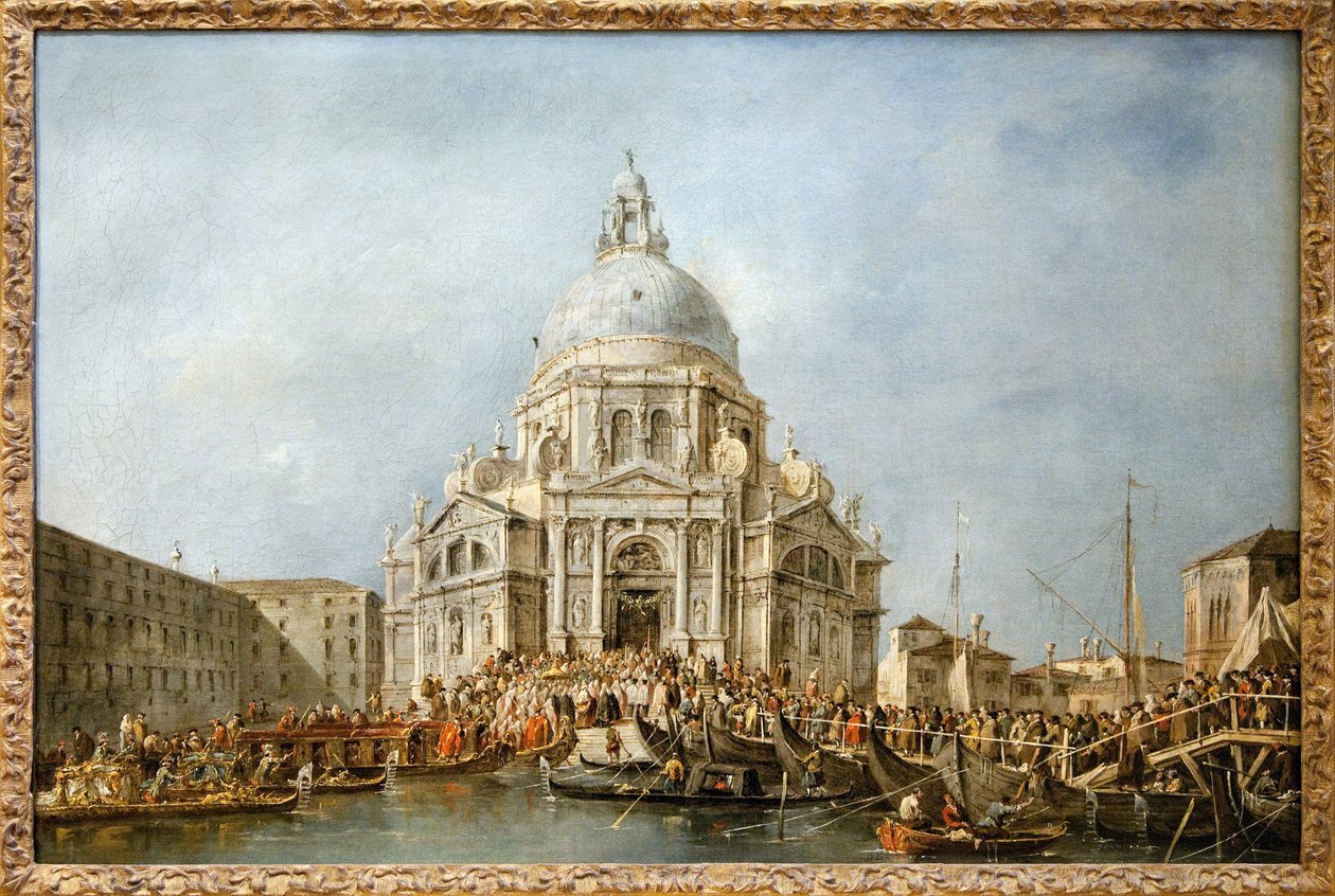 Dogen af Venedig går til salut i Venedig, hvert år den 21. november tog dogen til basilikaen Santa Maria della Salute, opbygget i taksigelse for afslutningen på pesten i 1630, for at takke Jomfruen for denne befrielse, en bådebro af Francesco Guardi