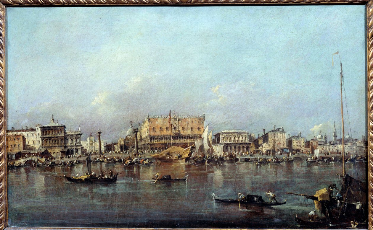 Dogepaladset set fra havet Maleri af Francesco Guardi (1712-1793) 1700-tallets søn. 0,42x0,68m. af Francesco Guardi