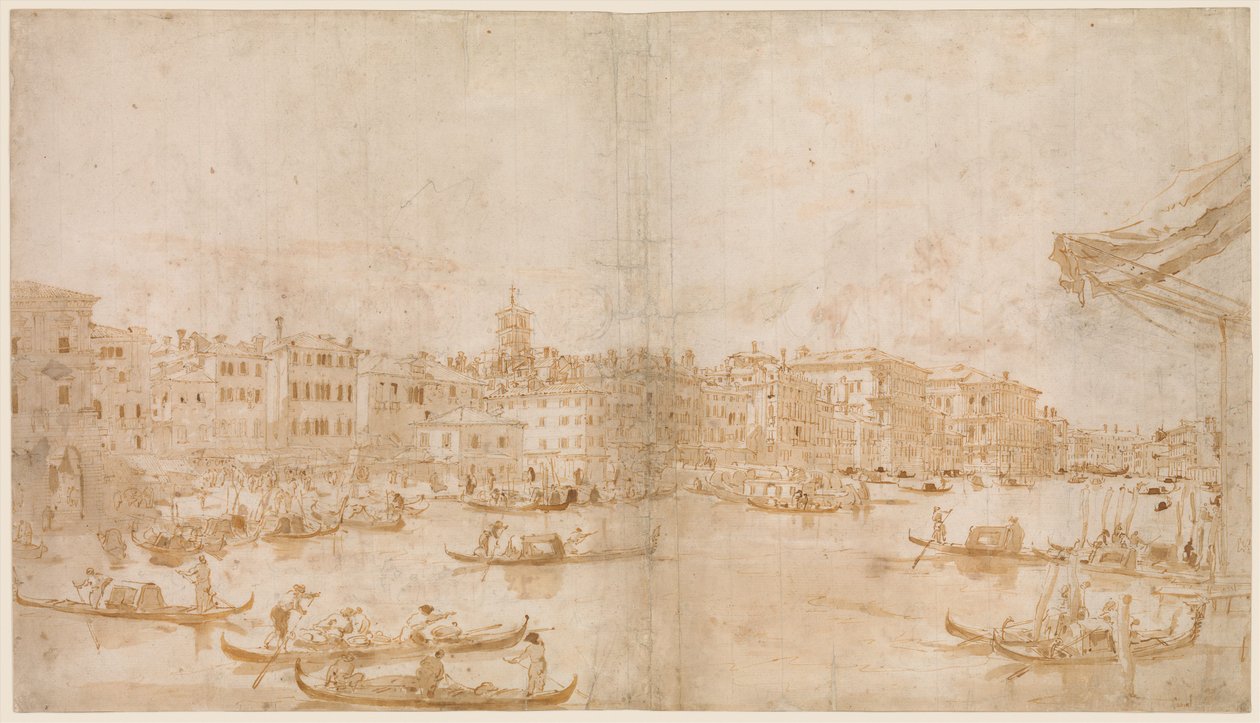 Canal Grande oven for Rialto (recto); En præst, der fejrer messe, og Sankt Vincent Ferrer, der prædiker (verso) af Francesco Guardi