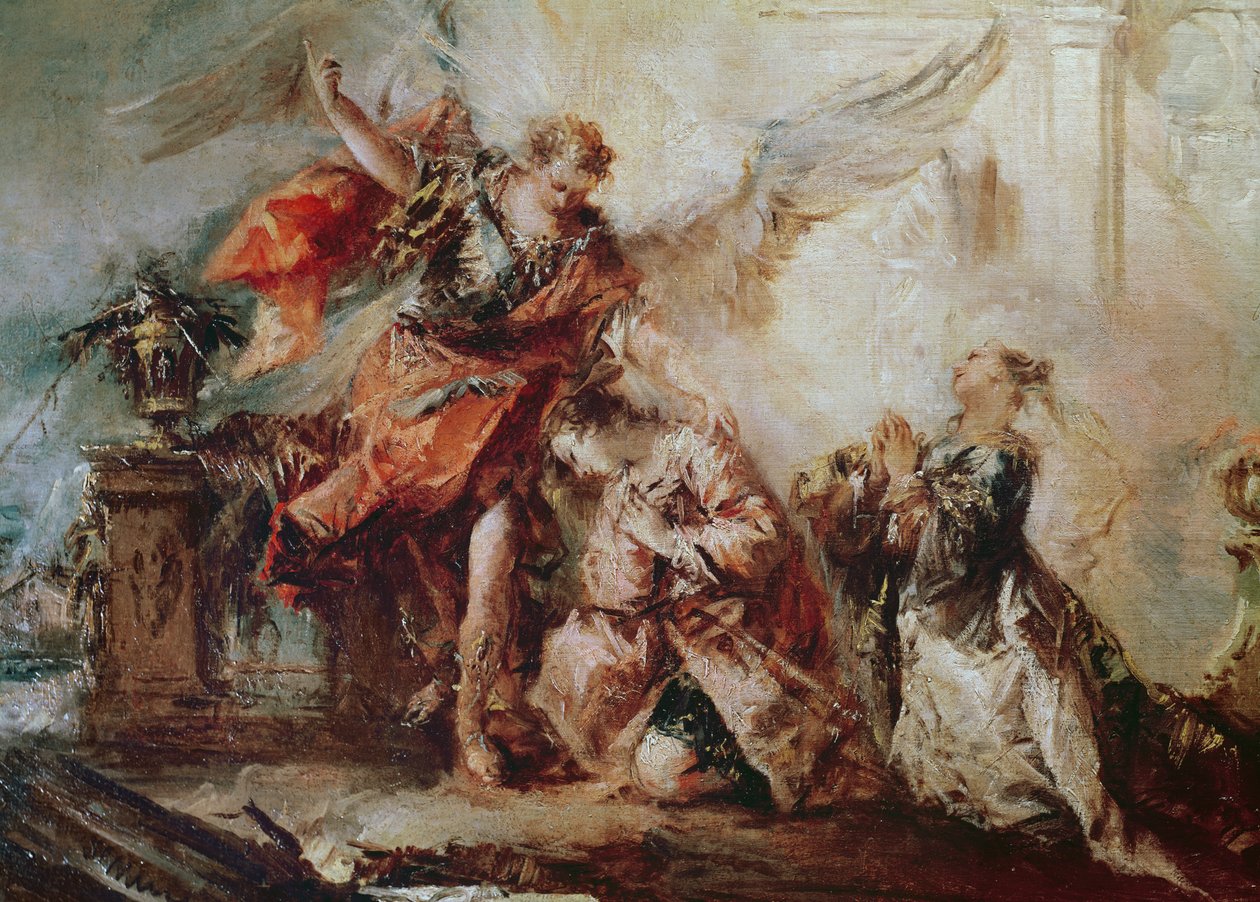 Tobias ægteskab, detalje af ægteparret Sara og Tobias før Rafaels mellemmand takkede Gud, ca. 1750 af Francesco Guardi