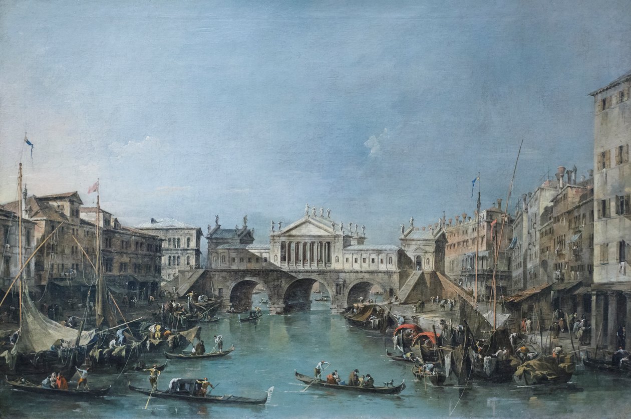 Rialtobroen efter design af Palladio, ca. 1770 (olie på lærred) af Francesco Guardi