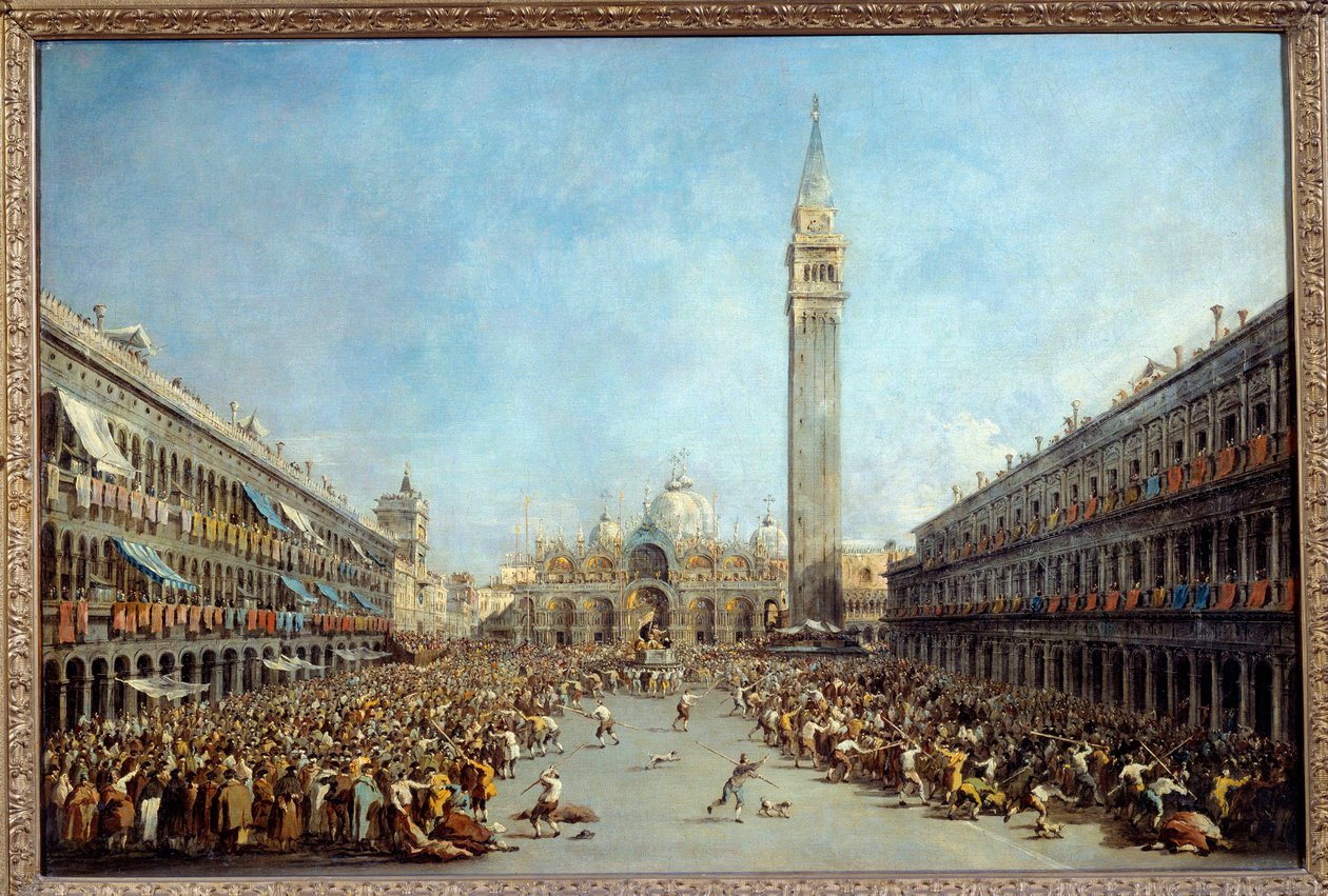 Dogen fra Venedig Alvise IV bærer af gondoliererne efter hans valg Square Saint Mark i 1763 Maleri af Francesco Guardi (1712-1792) 1770 Søn. 0,67x1 m Grenoble, Musee des Beaux Arts af Francesco Guardi