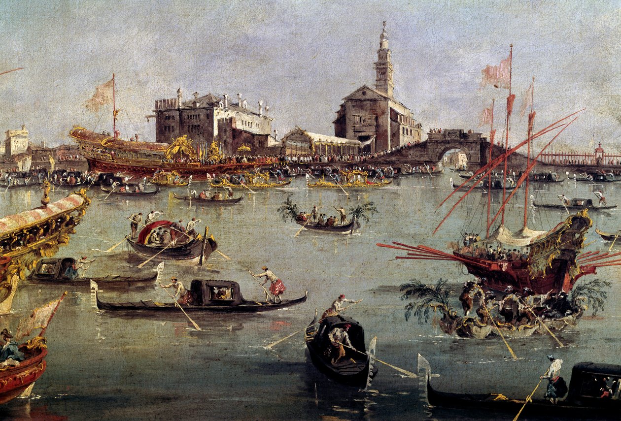 Dogen på Bucentaurus (Bucentoro) i San Nicolo fra Lido til Venedig, Kristi Himmelfartsdagsmaleri af Francesco Guardi (1712-1793) 1700-tallets Paris, Louvre-museet. af Francesco Guardi